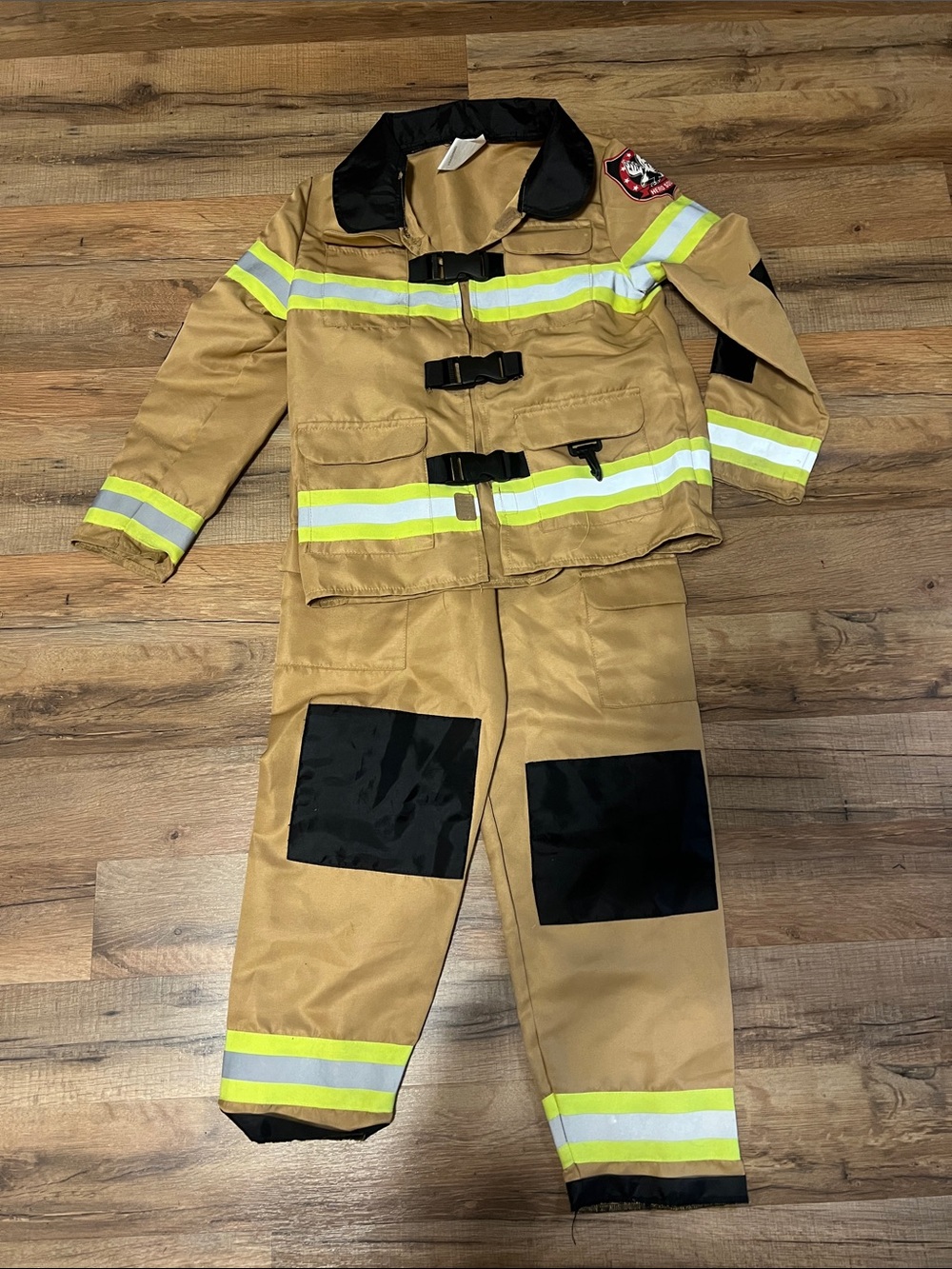 Tan Kids Firefighter Turnout Jacket & Pants with Reflective Stripes